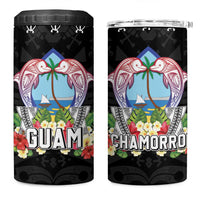 Guam Chamorro 4 in 1 Can Cooler Tumbler Tribal Latte Stone With Dolphins Black