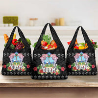 Guam Chamorro Grocery Bag Tribal Latte Stone With Dolphins Black