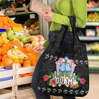 Guam Chamorro Grocery Bag Tribal Latte Stone With Dolphins Black