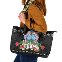 Guam Chamorro Leather Tote Bag Tribal Latte Stone With Dolphins Black