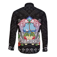 Guam Chamorro Long Sleeve Button Shirt Tribal Latte Stone With Dolphins Black