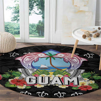 Guam Chamorro Round Carpet Tribal Latte Stone With Dolphins Black