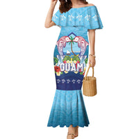 Guam Chamorro Family Matching Mermaid Dress and Hawaiian Shirt Tribal Latte Stone With Dolphins Blue