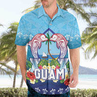 Guam Chamorro Hawaiian Shirt Tribal Latte Stone With Dolphins Blue