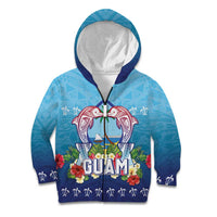 Guam Chamorro Kid Hoodie Tribal Latte Stone With Dolphins Blue