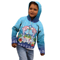 Guam Chamorro Kid Hoodie Tribal Latte Stone With Dolphins Blue
