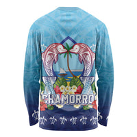 Guam Chamorro Long Sleeve Shirt Tribal Latte Stone With Dolphins Blue