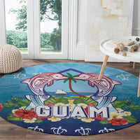 Guam Chamorro Round Carpet Tribal Latte Stone With Dolphins Blue