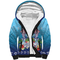 Guam Chamorro Sherpa Hoodie Tribal Latte Stone With Dolphins Blue LT05 Unisex Blue - Polynesian Pride