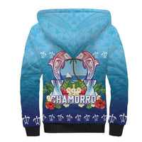 Guam Chamorro Sherpa Hoodie Tribal Latte Stone With Dolphins Blue LT05 - Polynesian Pride