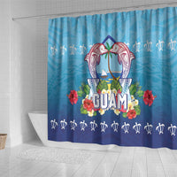 Guam Chamorro Shower Curtain Tribal Latte Stone With Dolphins Blue