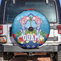 Guam Chamorro Spare Tire Cover Tribal Latte Stone With Dolphins Blue