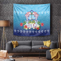 Guam Chamorro Tapestry Tribal Latte Stone With Dolphins Blue