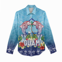 Guam Chamorro Women Casual Shirt Tribal Latte Stone With Dolphins Blue