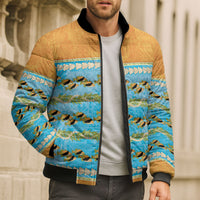 Hawaii Humuhumu Fish Maile Pikake Lei Bomber Puffer Jacket Tribal Tapa Orange Version