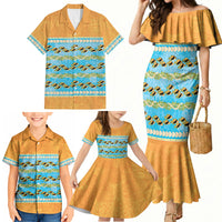 Hawaii Humuhumu Fish Maile Pikake Lei Family Matching Mermaid Dress and Hawaiian Shirt Tribal Tapa Orange Version