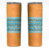 Hawaii Humuhumu Fish Maile Pikake Lei Skinny Tumbler Tribal Tapa Orange Version