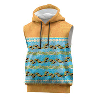 Hawaii Humuhumu Fish Maile Pikake Lei Sleeveless Hoodie Tribal Tapa Orange Version