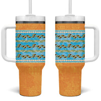 Hawaii Humuhumu Fish Maile Pikake Lei Tumbler With Handle Tribal Tapa Orange Version