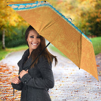 Hawaii Humuhumu Fish Maile Pikake Lei Umbrella Tribal Tapa Orange Version