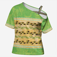 Hawaii Humuhumu Fish Maile Pikake Lei Cross Shoulder Shirt Tribal Tapa Green Version