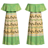 Hawaii Humuhumu Fish Maile Pikake Lei Family Matching Off Shoulder Maxi Dress and Hawaiian Shirt Tribal Tapa Green Version