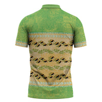Hawaii Humuhumu Fish Maile Pikake Lei Zipper Polo Shirt Tribal Tapa Green Version