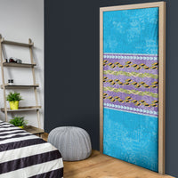 Hawaii Humuhumu Fish Maile Pikake Lei Door Cover Tribal Tapa Blue Version