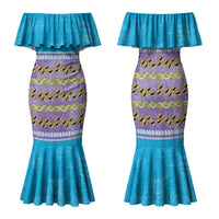 Hawaii Humuhumu Fish Maile Pikake Lei Family Matching Mermaid Dress and Hawaiian Shirt Tribal Tapa Blue Version