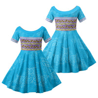 Hawaii Humuhumu Fish Maile Pikake Lei Family Matching Summer Maxi Dress and Hawaiian Shirt Tribal Tapa Blue Version