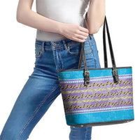Hawaii Humuhumu Fish Maile Pikake Lei Leather Tote Bag Tribal Tapa Blue Version
