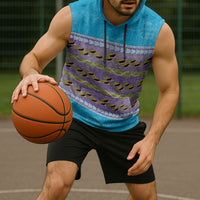 Hawaii Humuhumu Fish Maile Pikake Lei Sleeveless Hoodie Tribal Tapa Blue Version