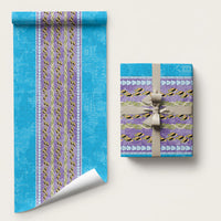 Hawaii Humuhumu Fish Maile Pikake Lei Wrapping Paper Tribal Tapa Blue Version