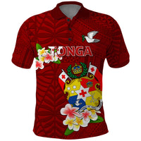 Personalized Tonga Polo Shirt Coat Of Arms Plumeria With Ngatu Pattern LT05 Red - Polynesian Pride