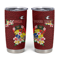 Personalised Tonga Tumbler Cup Coat Of Arms Plumeria With Ngatu Pattern LT05 Red - Polynesian Pride