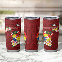 Personalised Tonga Tumbler Cup Coat Of Arms Plumeria With Ngatu Pattern LT05 - Polynesian Pride