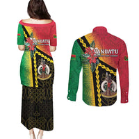 Happy Vanuatu Constitution Day Couples Matching Puletasi and Long Sleeve Button Shirt Flag Style With Sand Drawing Pattern LT05 - Polynesian Pride