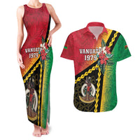 Happy Vanuatu Constitution Day Couples Matching Tank Maxi Dress and Hawaiian Shirt Flag Style With Sand Drawing Pattern LT05 Red - Polynesian Pride