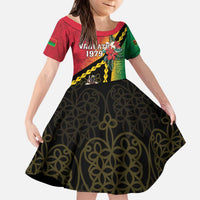 Happy Vanuatu Constitution Day Family Matching Puletasi and Hawaiian Shirt Flag Style With Sand Drawing Pattern LT05 Daughter's Dress Red - Polynesian Pride