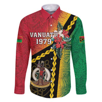 Happy Vanuatu Constitution Day Family Matching Puletasi and Hawaiian Shirt Flag Style With Sand Drawing Pattern LT05 Dad's Shirt - Long Sleeve Red - Polynesian Pride