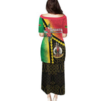 Happy Vanuatu Constitution Day Family Matching Puletasi and Hawaiian Shirt Flag Style With Sand Drawing Pattern LT05 - Polynesian Pride