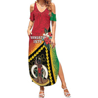 Happy Vanuatu Constitution Day Summer Maxi Dress Flag Style With Sand Drawing Pattern LT05 Women Red - Polynesian Pride