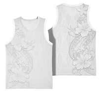 Tokelau White Sunday Basketball Jersey Elegant Hibiscus Polynesian Tribal Pattern LT05 - Polynesian Pride