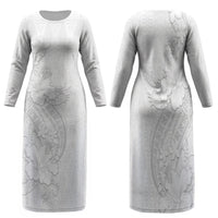Tokelau White Sunday Family Matching Long Sleeve Bodycon Dress and Hawaiian Shirt Elegant Hibiscus Polynesian Tribal Pattern LT05 Mom's Dress White - Polynesian Pride