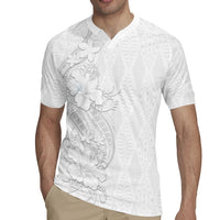 Tokelau White Sunday Rugby Jersey Elegant Hibiscus Polynesian Tribal Pattern