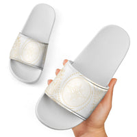 Tonga White Sunday Slide Sandals Lotu Tamaiti Tongan Kupesi Pattern