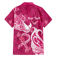 Personalized Breast Cancer Awareness Family Matching Off Shoulder Long Sleeve Dress and Hawaiian Shirt Ribbon Polynesian Pattern Pink Version LT05 - Polynesian Pride