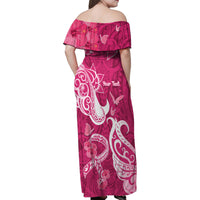 Personalized Breast Cancer Awareness Family Matching Off Shoulder Maxi Dress and Hawaiian Shirt Ribbon Polynesian Pattern Pink Version LT05 - Polynesian Pride