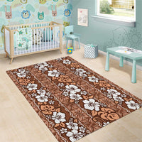Hawaii Vintage Brown Hibiscus Tapa Pattern Area Rug