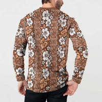 Hawaii Vintage Brown Hibiscus Tapa Pattern Button Sweatshirt LT05 - Polynesian Pride